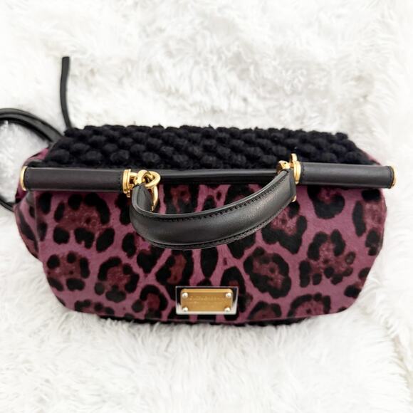DOLCE & GABBANA | Knit Trim Ponyhair Sicily Satchel Shoulder Strap Purple Black - Picture 5 of 16